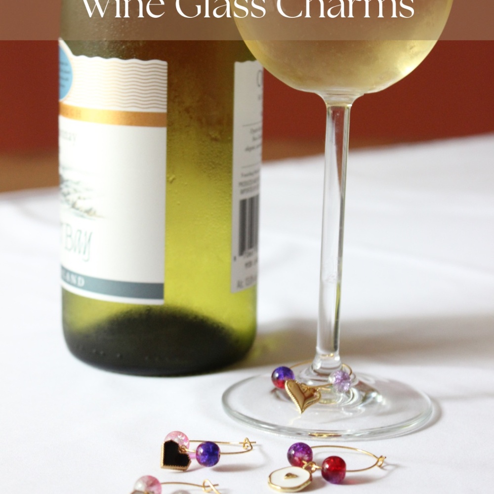 Wine Down With HEARTS GLASS BEADED Wine Charms! Set of 4,.FREE cocktail napkins